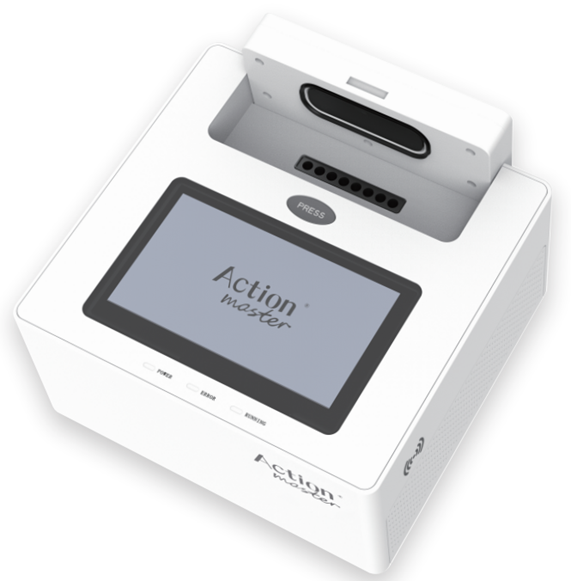 Genchek isothermal fluorescence analyzer, white benchtop unit with 8-well block and touchscreen